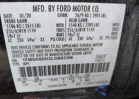 2020 Ford Explorer Xlt z USA, uszkodzony, nr VIN 1FMSK8DH3LGB83306